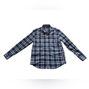 UNTUCKit Men’s Large Luke Plaid button up shirt navy tan cotton longsleeve